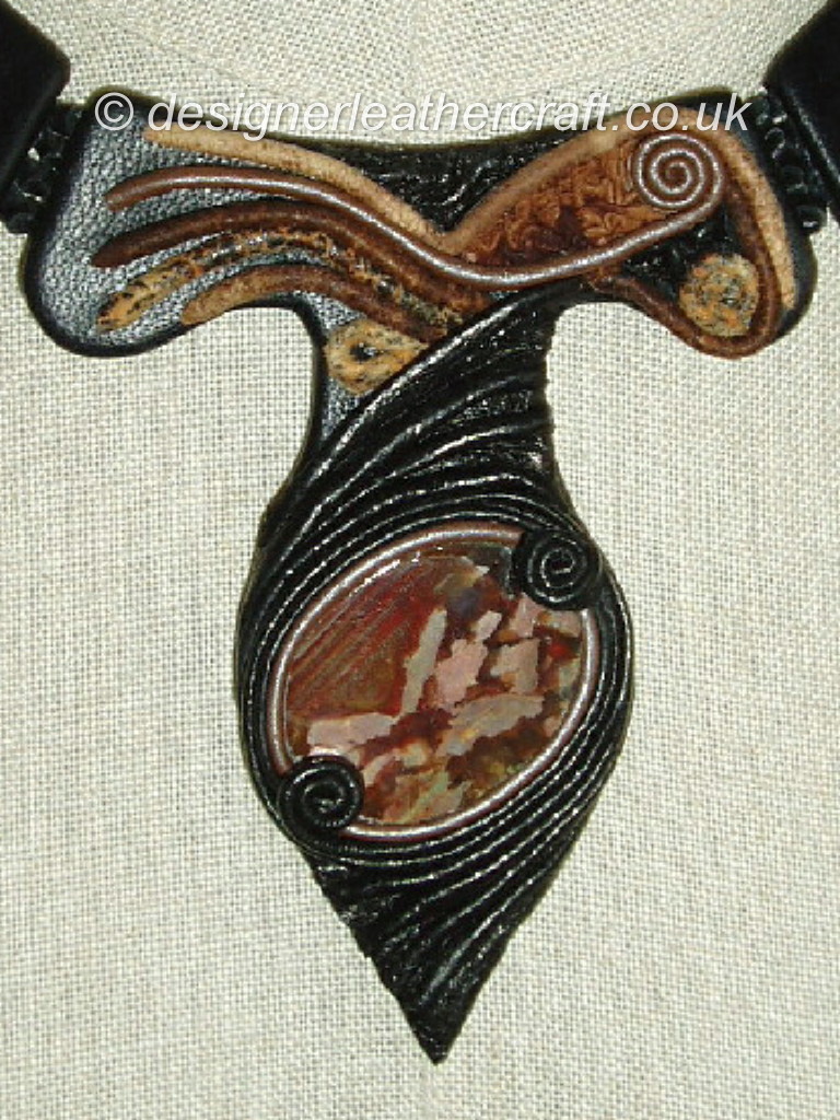 Unusual Leather Necklace with Jasper