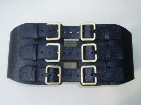 BOb1 Black Leather Six Buckle Corset Belt