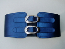 LS1 Blue Leather Corset Belt Oval Buckles